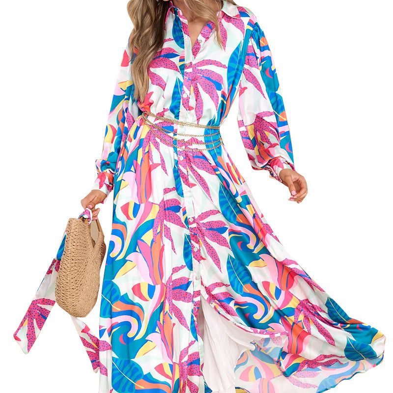 Printed Long-sleeved Polo Dress