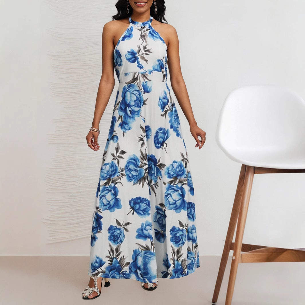 European And American Women's Fashion Elegant Halter Sleeveless Slimming Long Dress