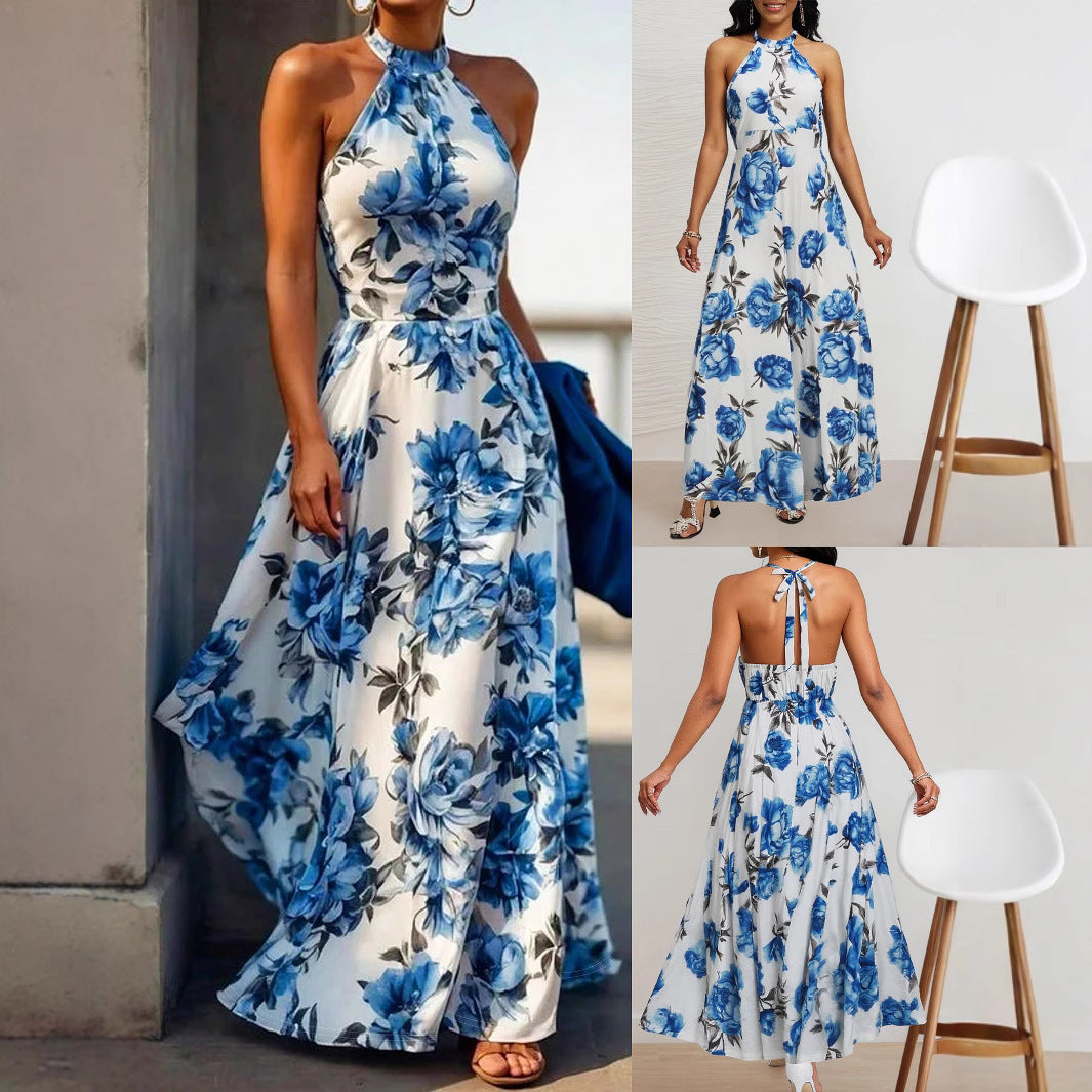 European And American Women's Fashion Elegant Halter Sleeveless Slimming Long Dress