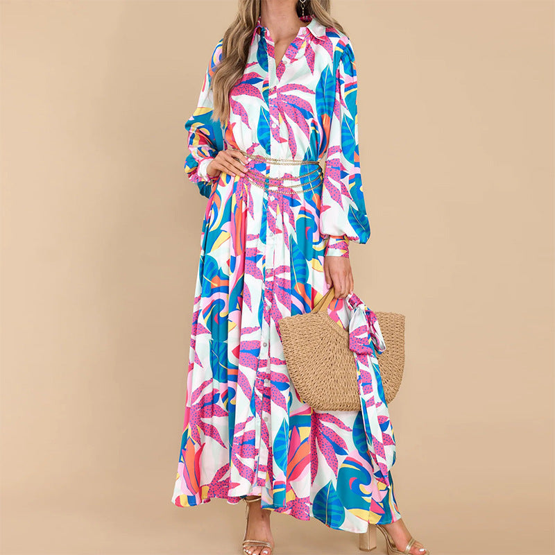 Printed Long-sleeved Polo Dress