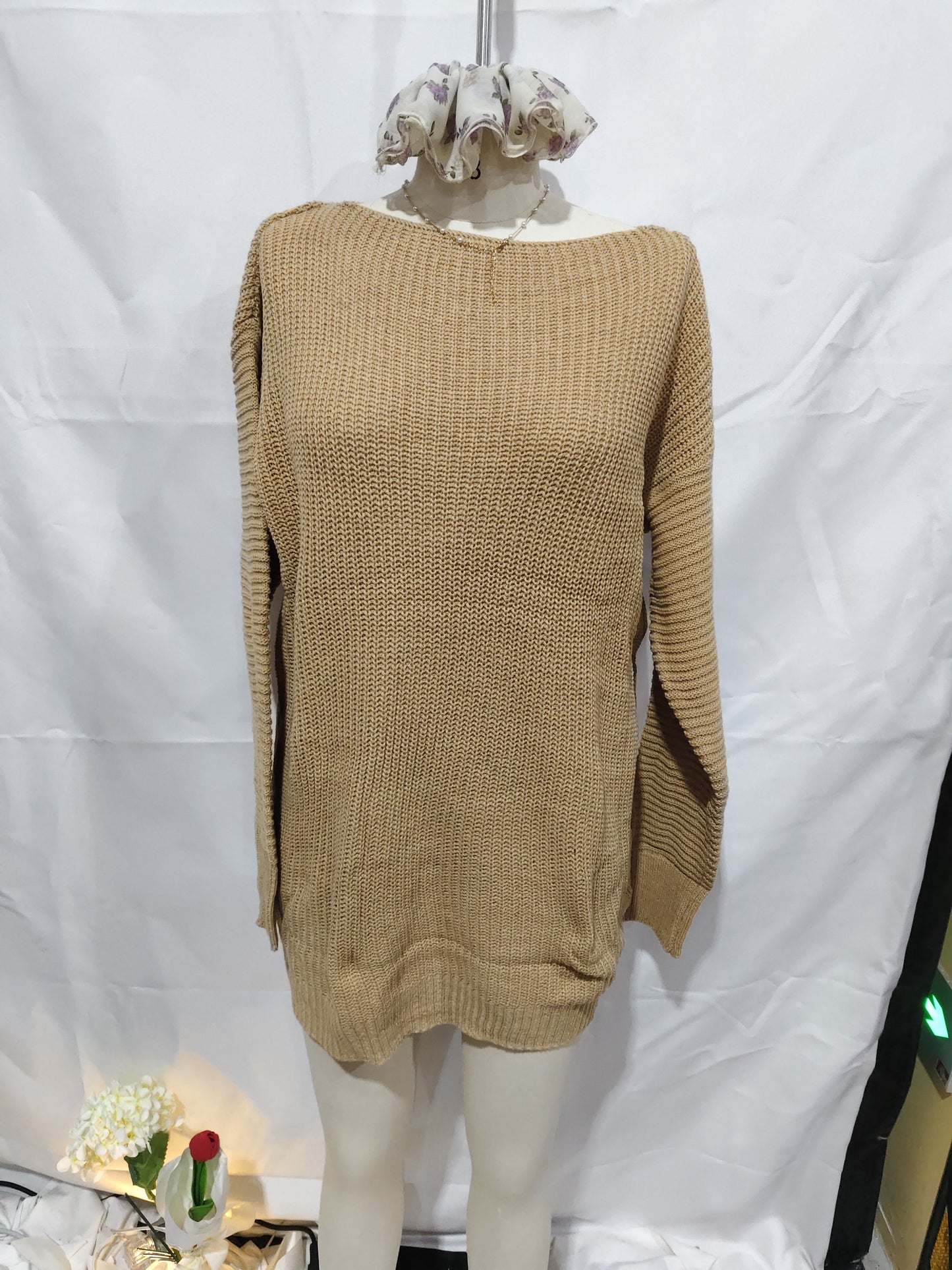 Off Shoulder Knitted Sweater Dress