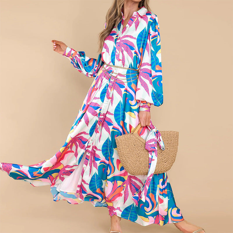 Printed Long-sleeved Polo Dress